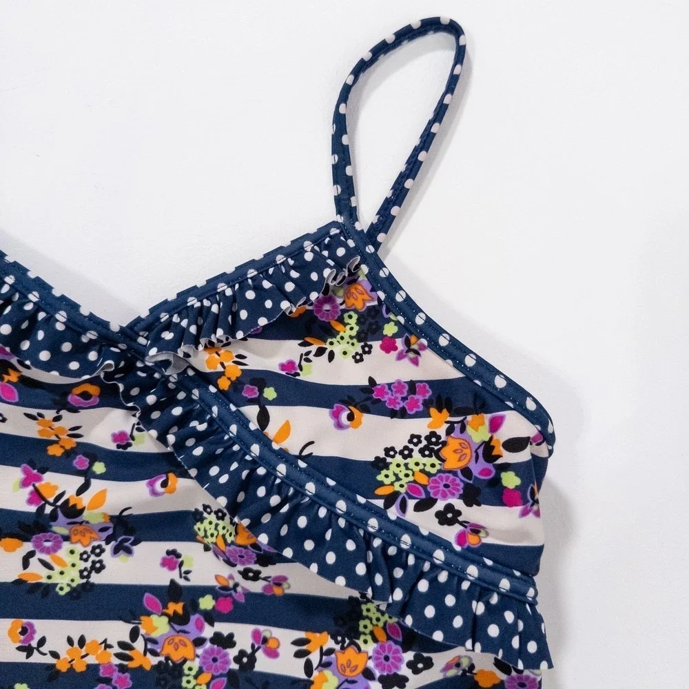 Ocean Pacific OP One Piece Swimsuit Girls 7/8 Floral Nautical Coastal Beach Lake